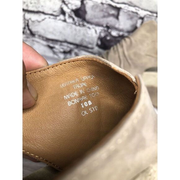 Earthies Earth Santo Taupe Suede Leather Peep Ankle Wedge Booties Women sz 10B - Picture 16 of 16